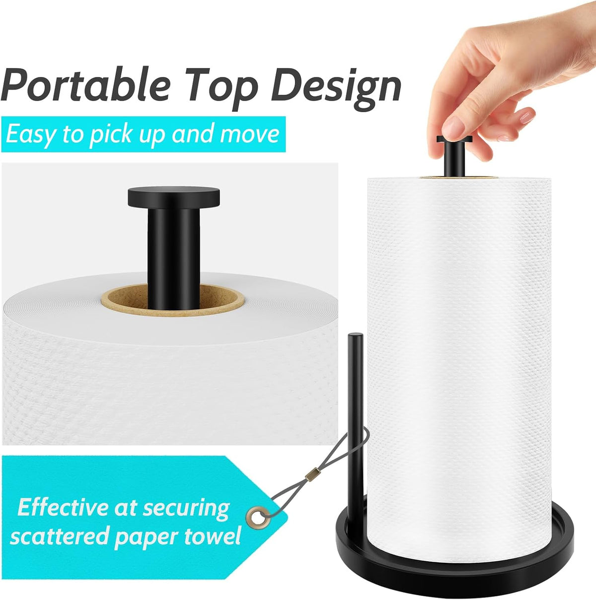Paper Towel Holder Countertop, Standing Paper Roll Holder with Anti