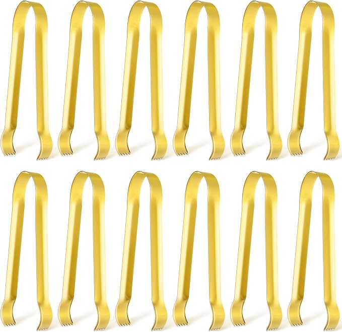 Gejoy 12 Pieces Small Serving Tongs 6.3" Mini Gold Ice Stainless Steel by Unknown