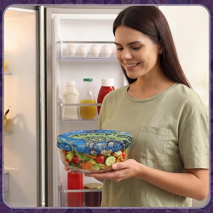 Patelai 10 Pcs Bowl Covers Reusable in 5 Size Stretch Cloth Fabric Elastic Food - Image 6