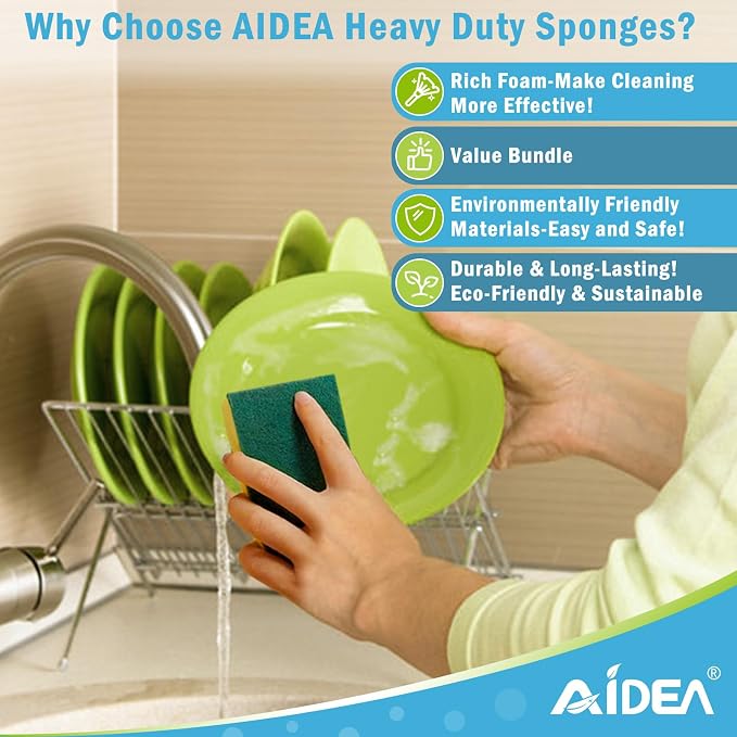 AIDEA Sponges Kitchen, 50 Pack Heavy Duty Dish Sponge, Cleaning Dish Scrubber - Image 5