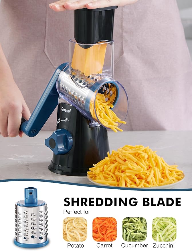 Geedel Rotary Cheese Grater, Kitchen Mandoline Vegetable Slicer - Image 4