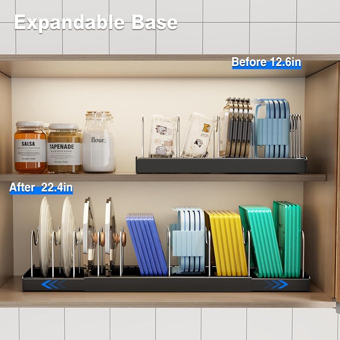 Mustorn 2 Pack Pots and Pans Organizer under Cabinet, ABS Base, Countertop Rack - Image 4