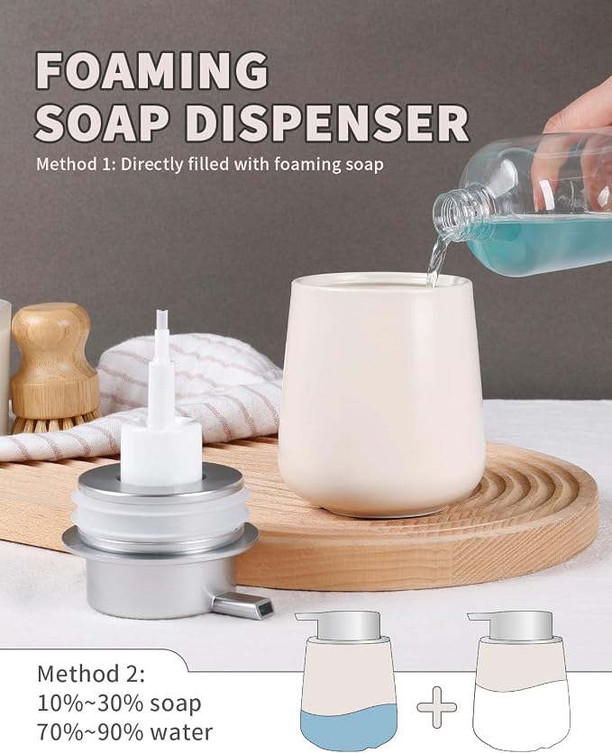 Bosilunlife Ceramic Foaming Soap Dispenser - 12Oz Bathroom Countertop Kitchen - Image 4