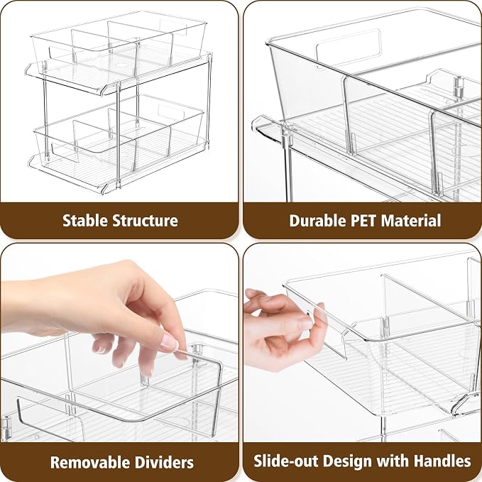 Fabspace 3-Pack Pull-Out Home Organizers, 2 Tier Clear Bathroom Organizer - Image 3