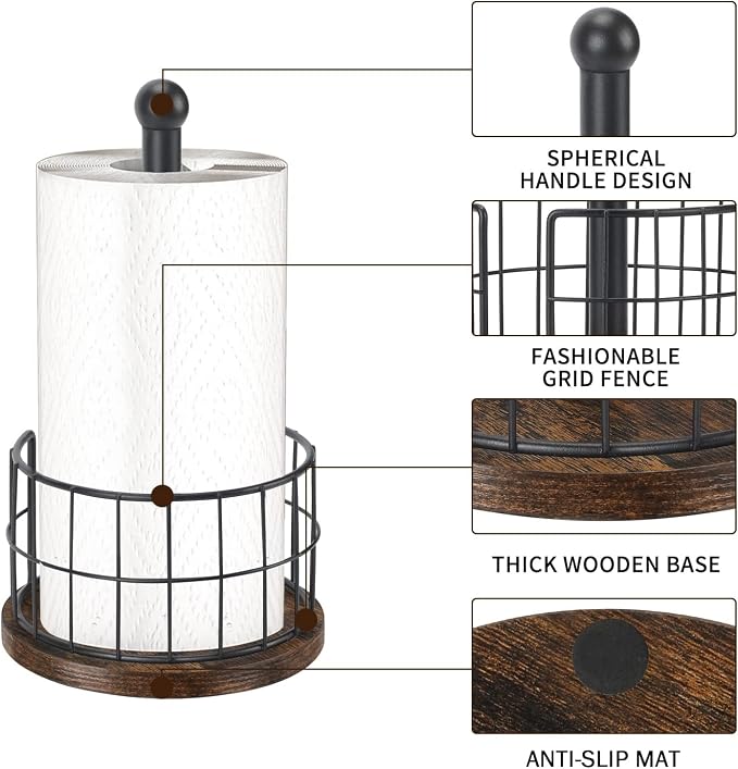 YINMIT Wood Paper Towel Holder Countertop, Farmhouse Paper Towel Holder - Image 2