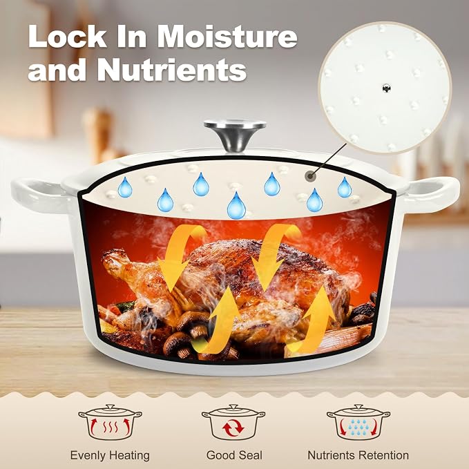 P&P CHEF 7QT Enameled Dutch Oven, Cast Iron Dutch Oven Pot - Image 5