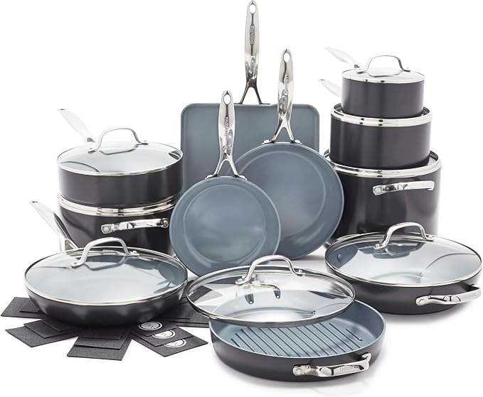 GreenPan Valencia Pro Ceramic Nonstick 22 Piece Cookware Set, Hard Anodized by GreenPan