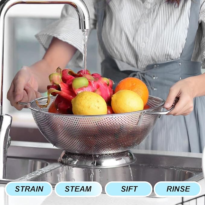 304 Stainless Steel Colander, Micro-Perforated 5-Quart Strainer - Image 5