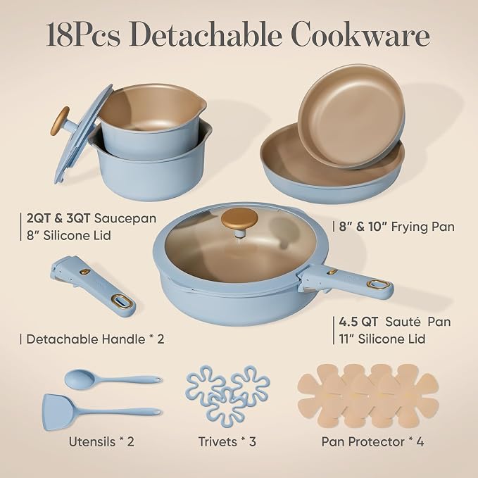 CAROTE 18Pcs Pots and Pans Set, Titanium kitchen Pan Set, Nonstick Cookware Set - Image 3