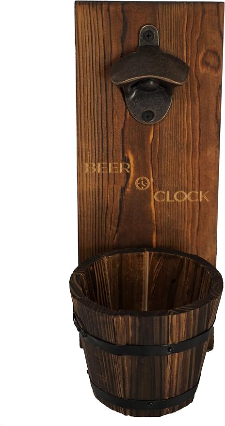 “Beer O’ Clock” Rustic Wall Mounted Bottle Opener and Catcher by Thirsty+Solutions