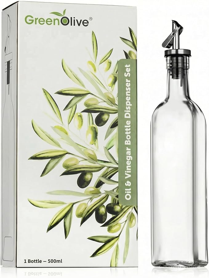 GREENOLIVE Olive Oil Dispenser Bottle - 17 oz. Clear Glass Bottle - Ideal by GREENOLIVE