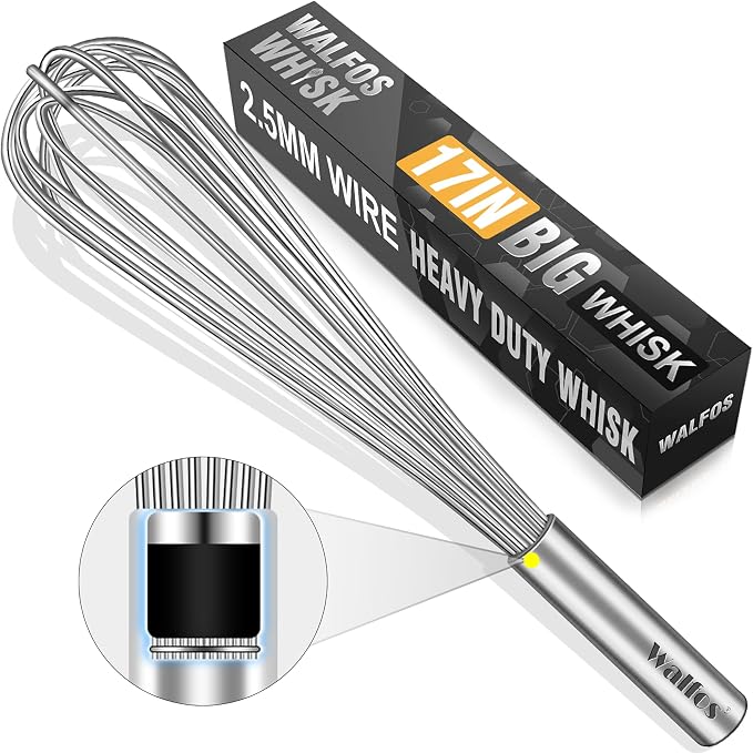 Walfos Whisk, 17in Large Whisks, Heavy Duty Stainless Steel Wire Whisk Ideal by Walfos