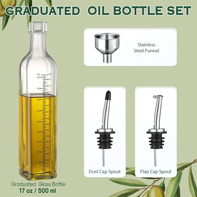 AOZITA 17oz Glass Olive Oil Dispenser Bottle - 500ml Clear -Oil & Vinegar Cruet - Image 2