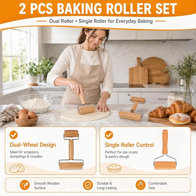 Small Wooden Rolling Pin for Baking, 7 Inch Mini Dough Roller, Non Stick Pizza - Image 4