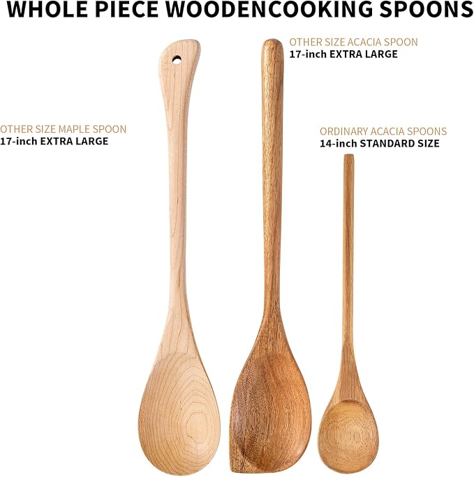 Wooden Spoonsfor Cooking2PCS, Acacia Wood Spoon 12.6" Wooden Utensils - Image 6