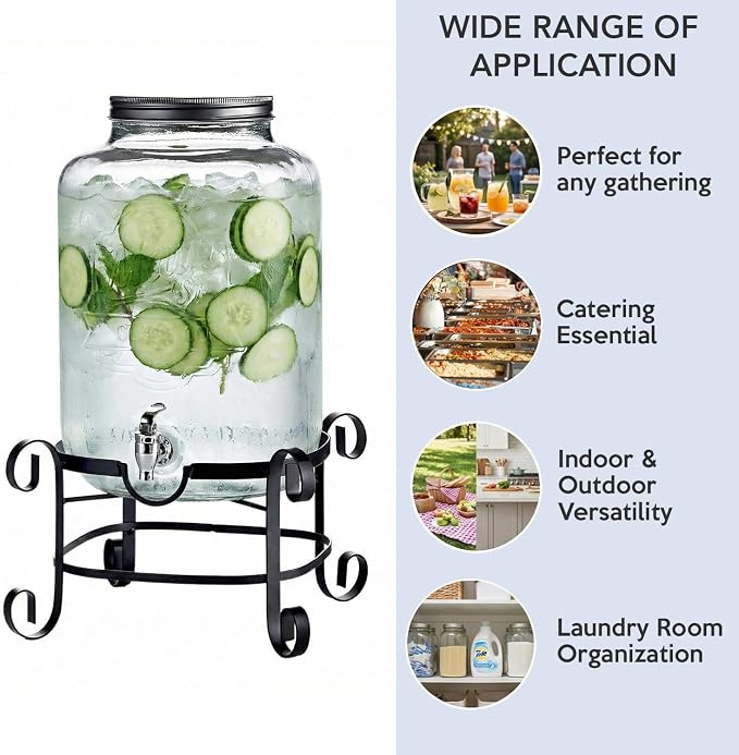 Style Setter Beverage Dispenser Cold Drink Dispenser w/ 3-Gallon Capacity Glass - Image 6