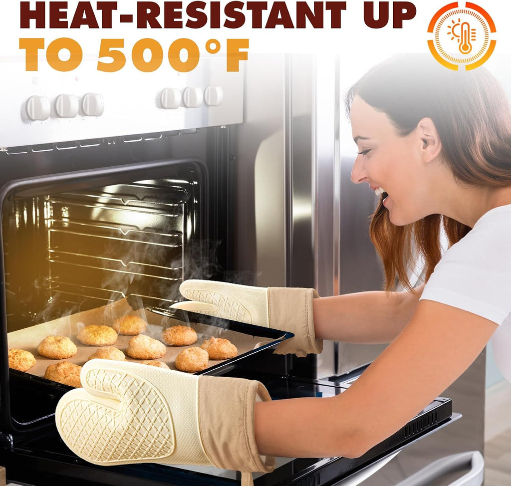 Silicone Oven Mitts (2 PCS), Waterproof Non Slip Grip Oven Gloves with