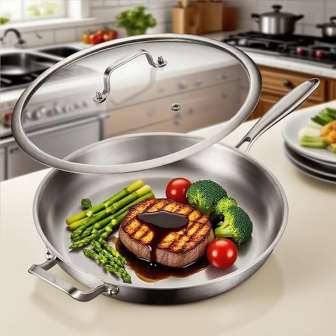 DELARLO Tri-Ply Stainless Steel Pan, 18/10 Frying Pan, Oven Safe Up to 600°F - Image 6