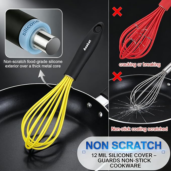 Anaeat Silicone Whisk, Thick Stainless Steel Wire Inner Heat Resistant - Image 3