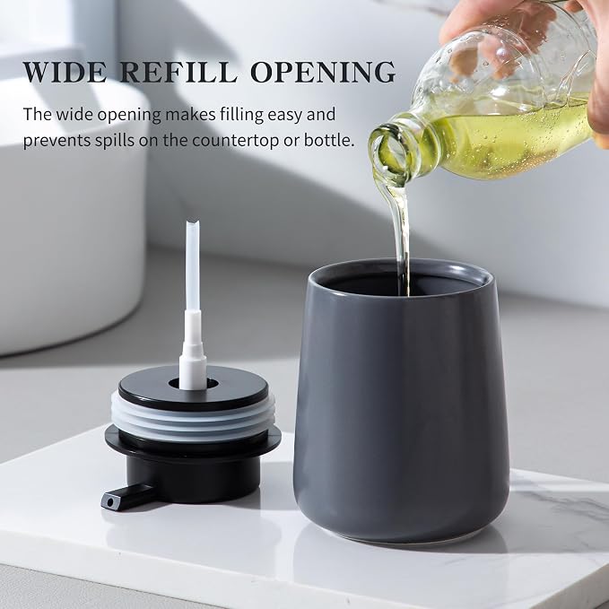 Enra Grey Soap Dispenser, 12 oz Ceramic Hand Lotion Dispenser, Refillable Dish - Image 3