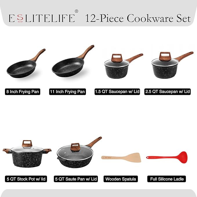 ESLITE LIFE Nonstick Cookware Sets, Compatible - Image 2
