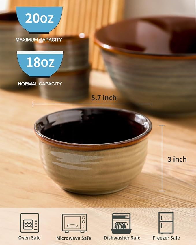 Hasense Ceramic Soup Bowls Set of 6, 20 Ounce Cereal Bowls - Image 3