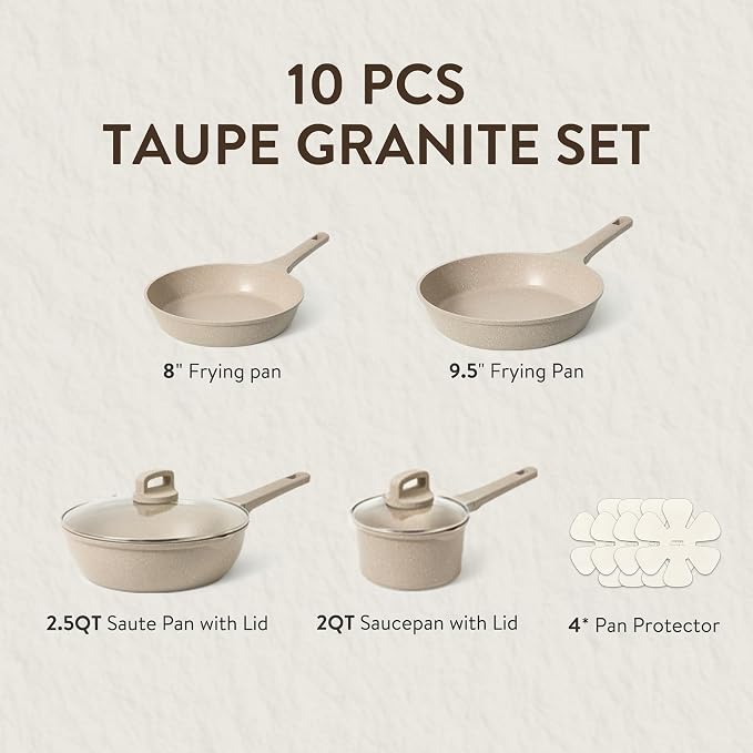 CAROTE 10Pcs Pots and Pans Set Nonstick, Induction Cookware Sets, NonStick - Image 2