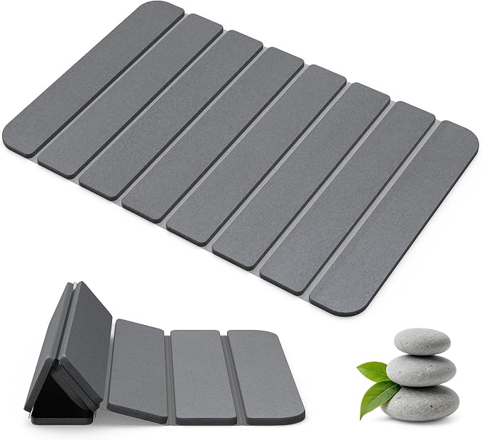 Diatomaceous Earth Stone Bath Mat Non-Slip, Foldable Stone Bath Mats by Closefriend