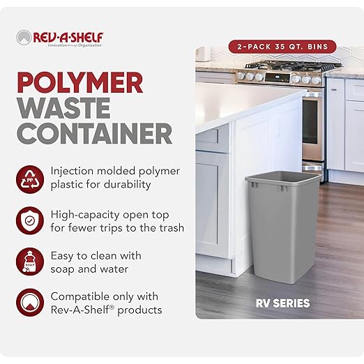 Rev-A-Shelf Polymer Replacement 35 Quart Trash Bin Recycle Waste Garbage - Image 2