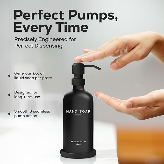 Black Glass Hand Soap Dispenser Bathroom Set by Brighter Barns - Image 4