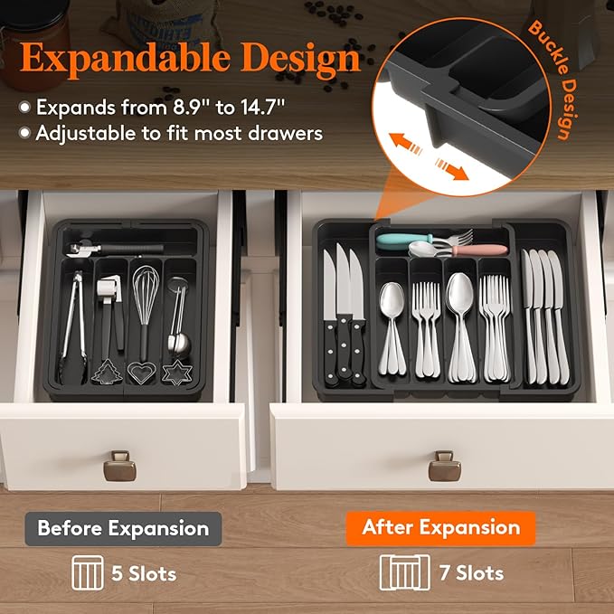 Lifewit Silverware Drawer Organizer, Expandable Utensil Tray - Image 2