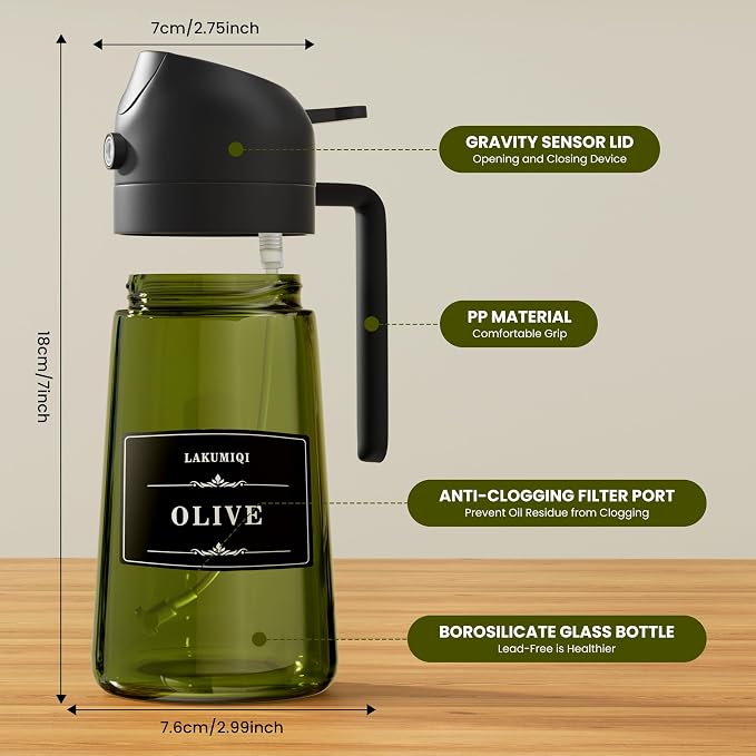 LAKUMIQI 2 in 1 Oil Sprayer for Cooking, 16oz Olive Oil Dispenser Bottle for - Image 2