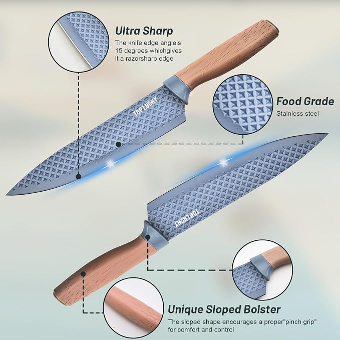 Kitchen Knife Set, Retrosohoo 6-Pieces Blue Sharp Knife Set - Image 5