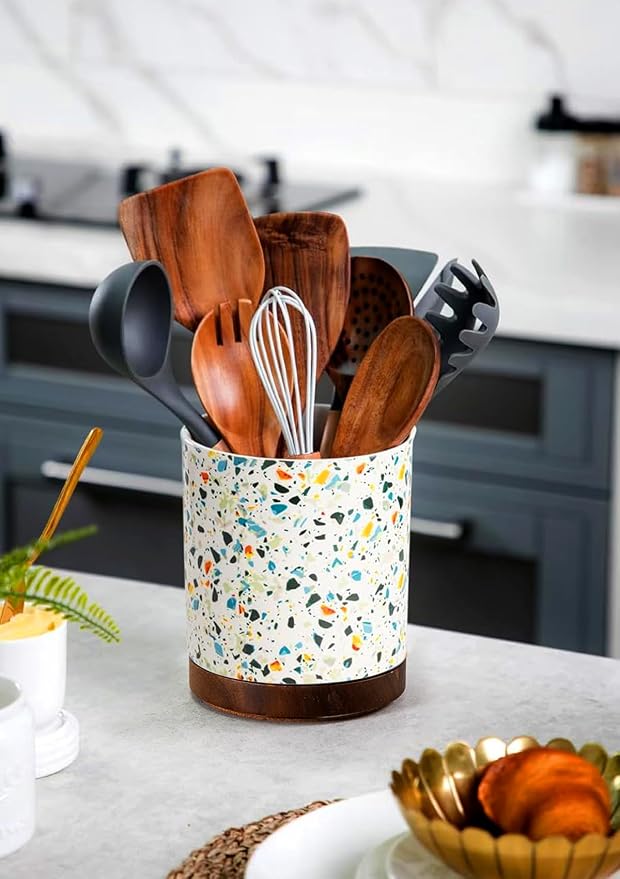 Nucookery 360°Rotating Utensil Holder, 7.2" Large Utensil Crock, Farmhouse - Image 6