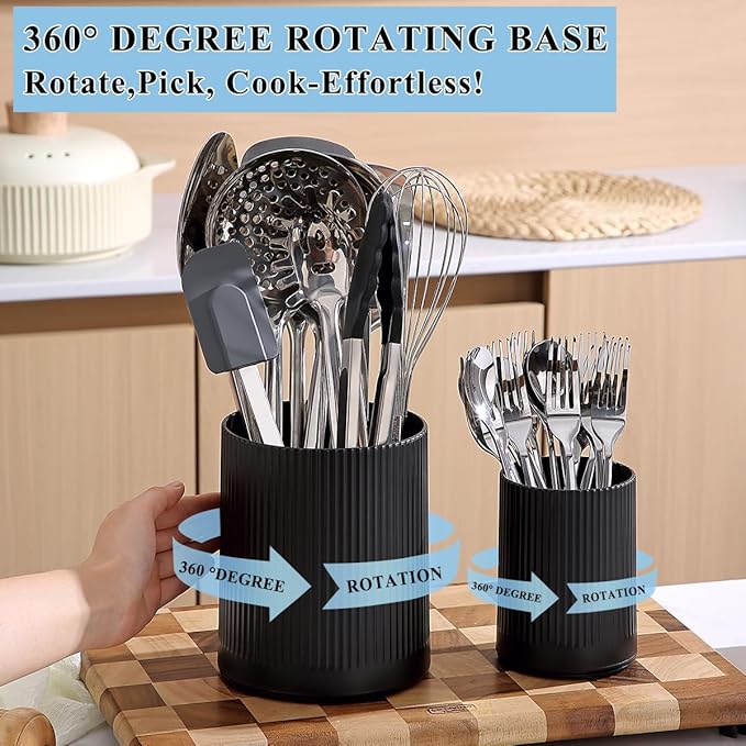 Kyraton Cooking Utensils Holder 2pcs, 360° Rotating Heavy Duty Plastic Kitchen - Image 3