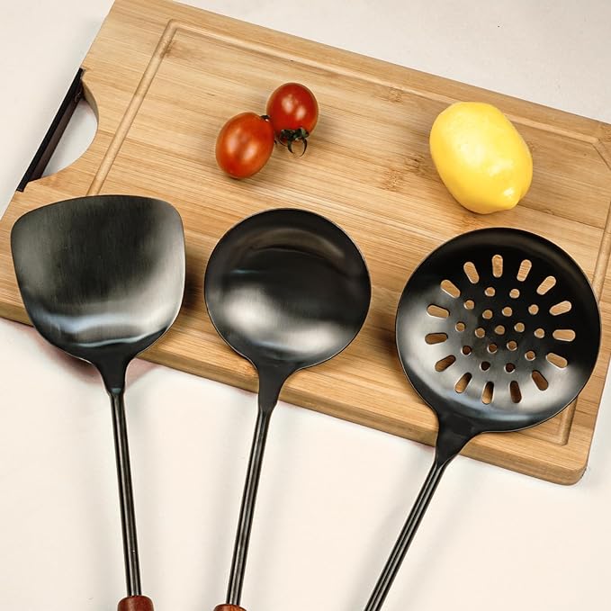 FJNATINH Wok Spatula and Ladle, Skimmer Ladle Tool Set, 17inches Spatula - Image 6