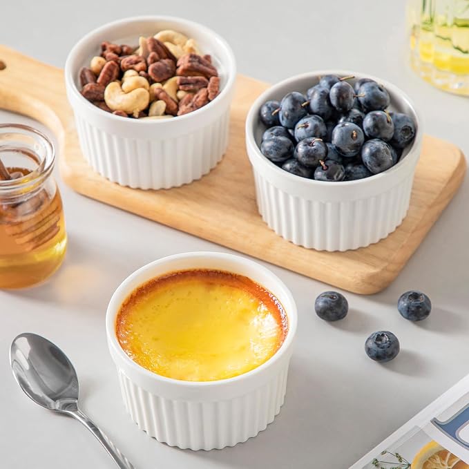 vancasso 6 oz Ramekins with Lid, Porcelain Creme Brulee Souffle Dishes - Image 7