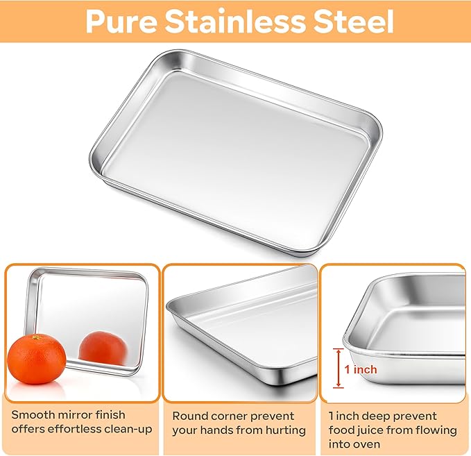 TeamFar Toaster Oven Pan with Rack Set, 10.5 x 8 x 1 Inch Stainless Steel Small - Image 3
