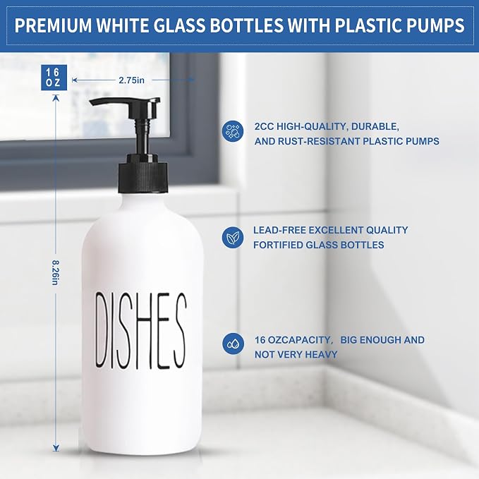 COHOSEGE 16 Oz Glass Soap Dispenser Set 2 Pack - Image 3
