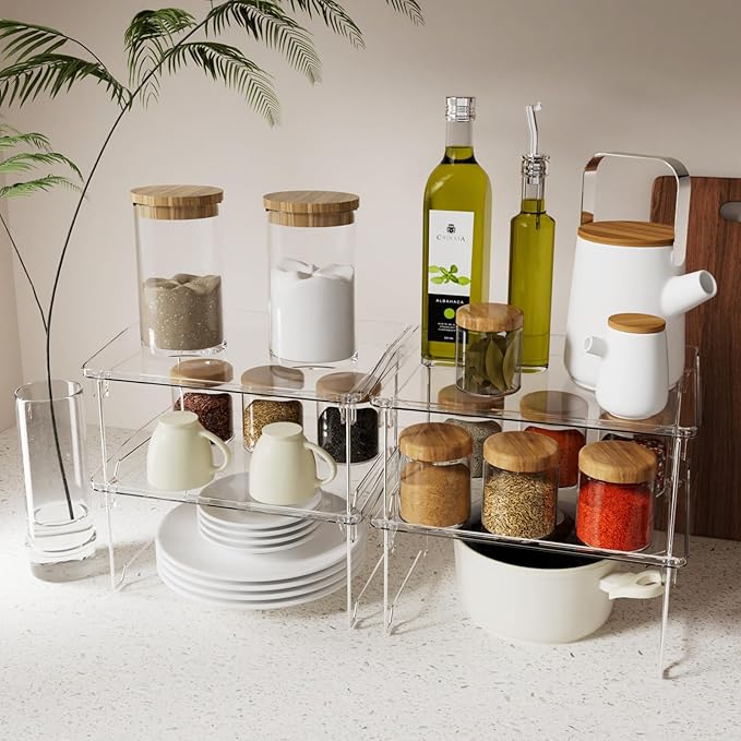 STARLATTA 2 Pcs Cabinet Organizer Shelf, Stackable Kitchen Counter Shelves - Image 2