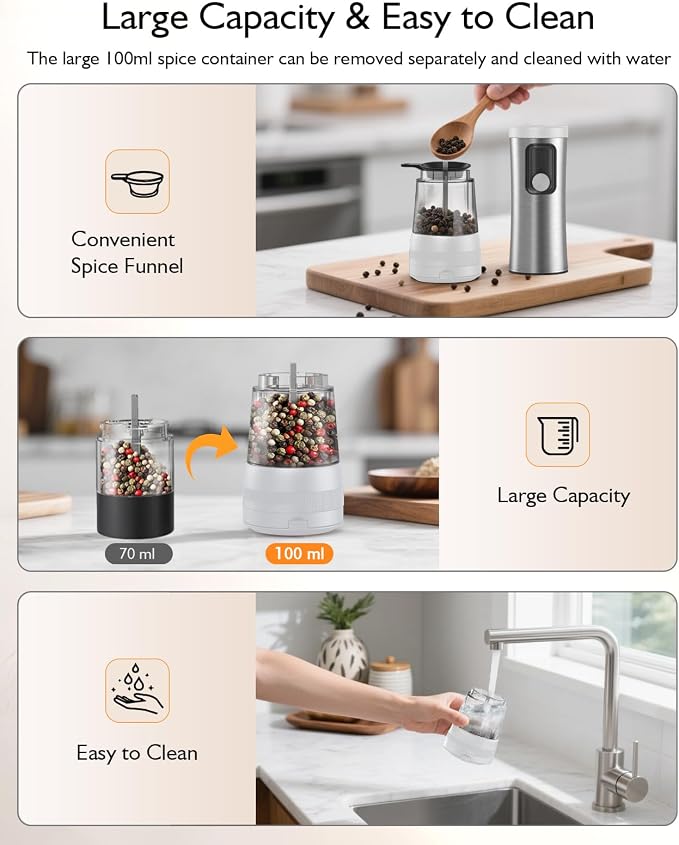 Electric Salt and Pepper Grinder Set, Upgraded 2-Speed Setting, External 5 - Image 6