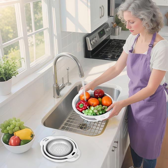 Collapsible Colander 3-Pack Set Space-Saving Foldable Kitchen Strainer - Image 6