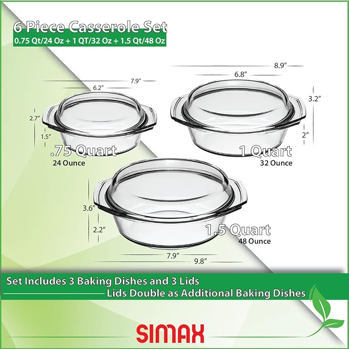 Simax Casserole Dish Set, Round Glass Cookware, Borosilicate Glass, Made In - Image 6