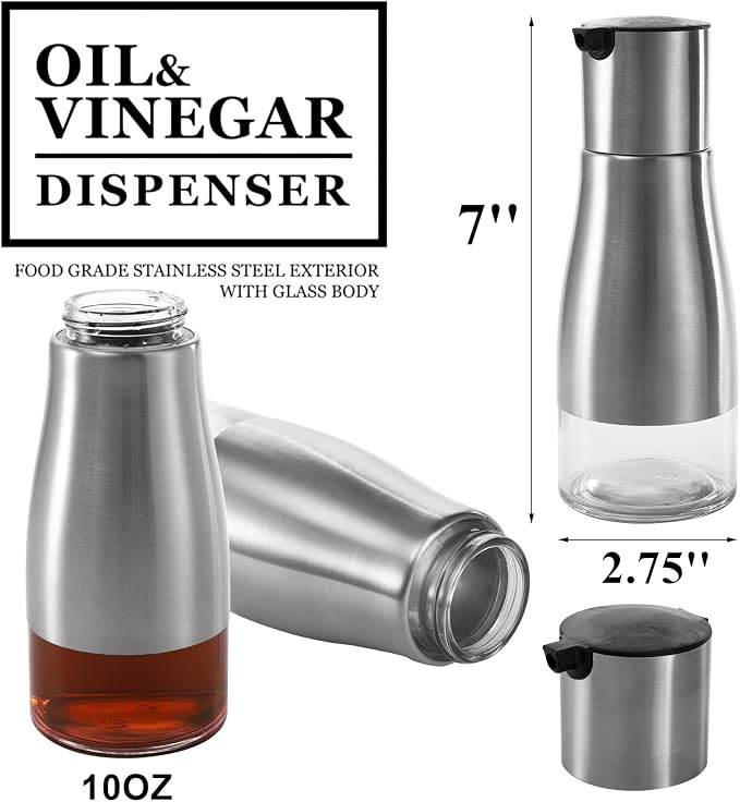 Tebery 2 Pack Silver Olive Oil and Vinegar Dispenser Set, 10OZ Oil Dispenser - Image 2