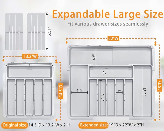 Silverware Drawer Organizer for Kitchen, Adjustable Utensil Drawer Organizer - Image 2