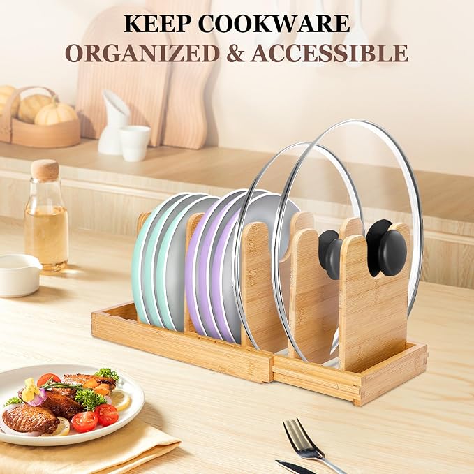 Bamboo Pot Lid Organizer, Pots and Pans Organizer Inside Cabinet, Pot Lids - Image 3