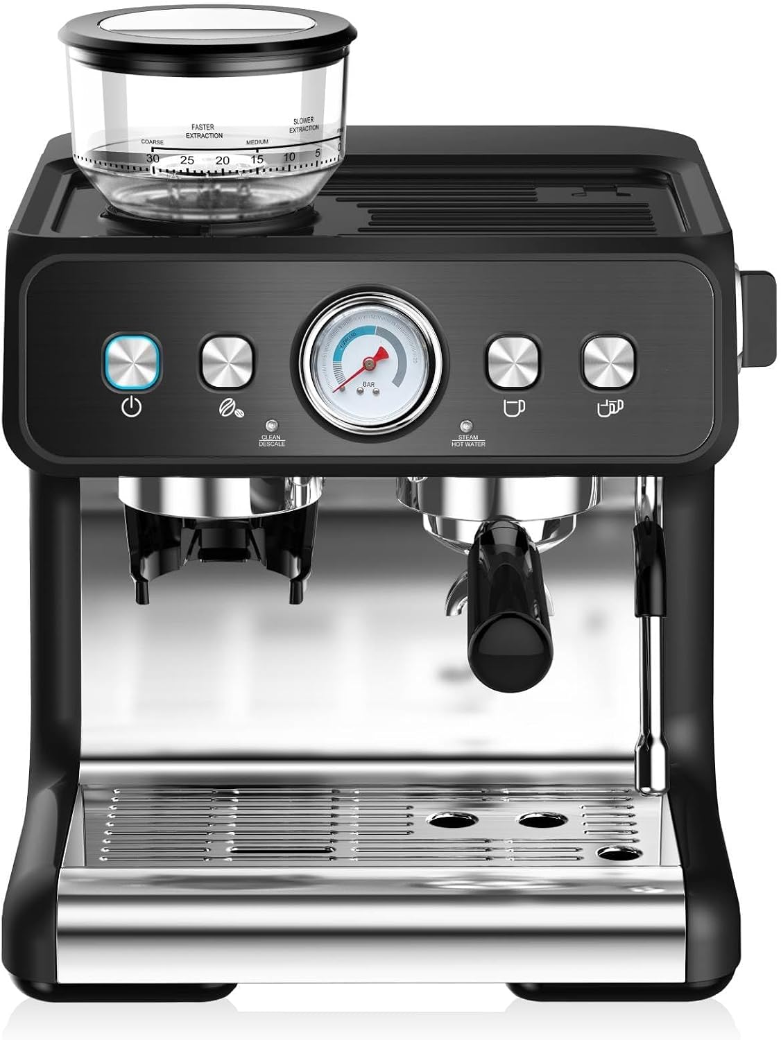 20 Bar Machine with Built-in Grinder, 1400W Steam Frother, 30 Grind