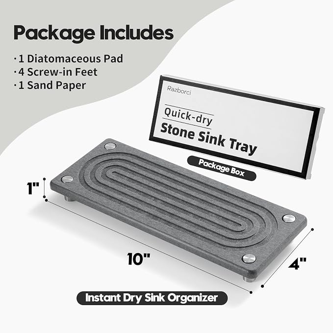 Razborci Water Absorbing Stone Sink Caddy Kitchen Sink Organizer Tray, - Image 3