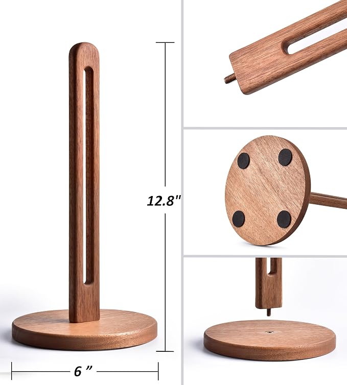 KitchLife Acacia Wooden Paper Towel Holder Countertop, Fits Jumbo Rolls - Image 2