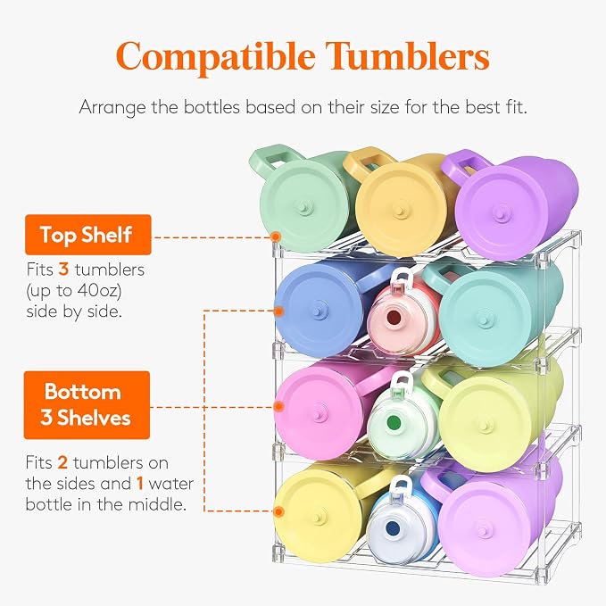 Lifewit Stackable Bottle Storage Organizer, Large Slot Water Bottle Tumbler Cup - Image 4